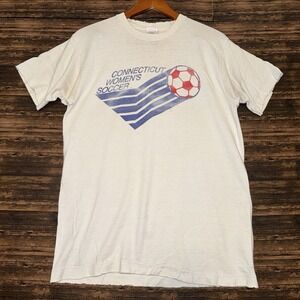 Vintage 90s Fruit of the Loom Connecticut Women's Soccer White T Shirt Size M
